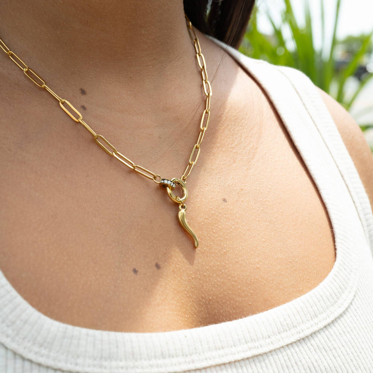 18K Gold PVD Stainless Steel Italian Horn Charm: Gold