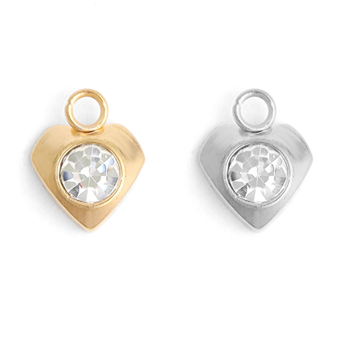 18K Gold PVD Stainless Steel Heart With Cubic Zirconia Charm: Stainless