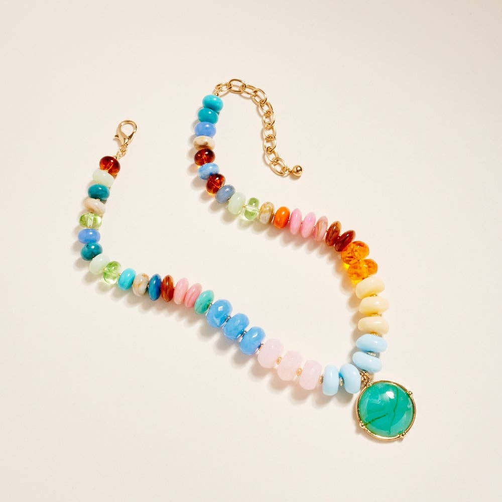 Mixed Color Marbled Bead Stone TQ Pendant Necklace: Multi / ONE