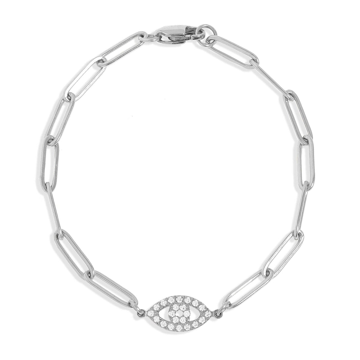 18K Gold PVD Stainless Steel Stone "Evil Eye" Paperclip Chain Bracelet: Gold