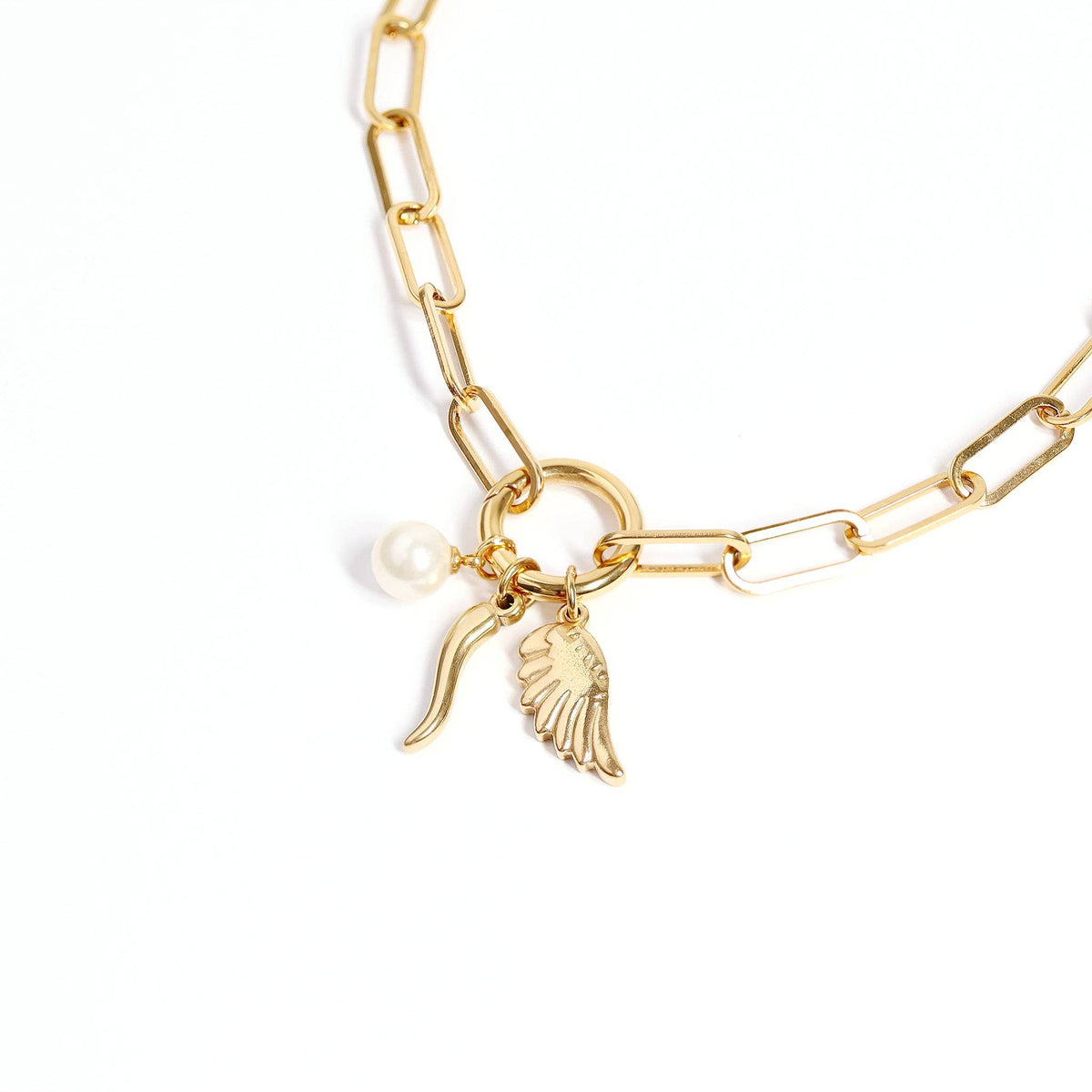 18K Gold PVD Stainless Steel Italian Horn Charm: Gold