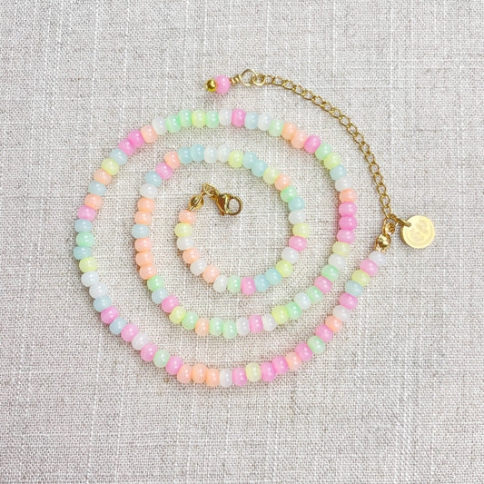 Mixie/// Sorbet Mixed Czech Glass Beaded Necklace: 18inch