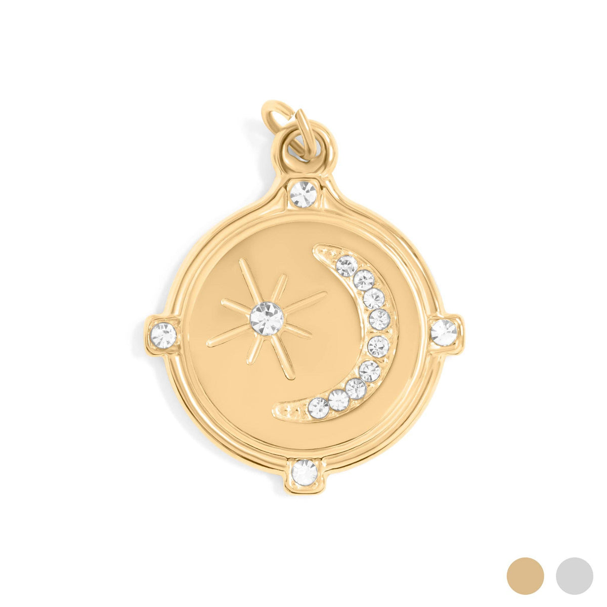 18K Gold PVD Stainless Steel Stone Moon And Star Pendant: Stainless