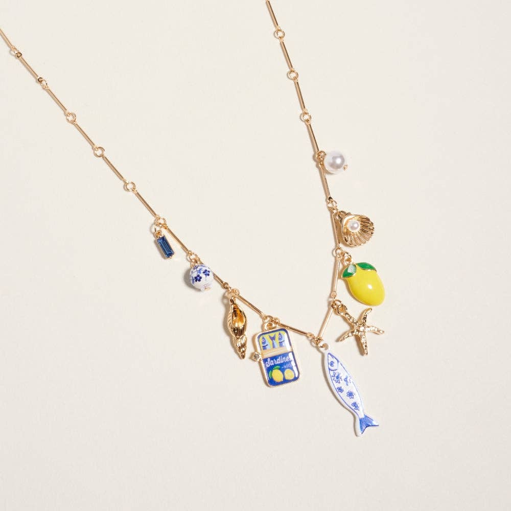 18 In Sealife Coastal Mediterranean Charm Necklace: Gold/Blue