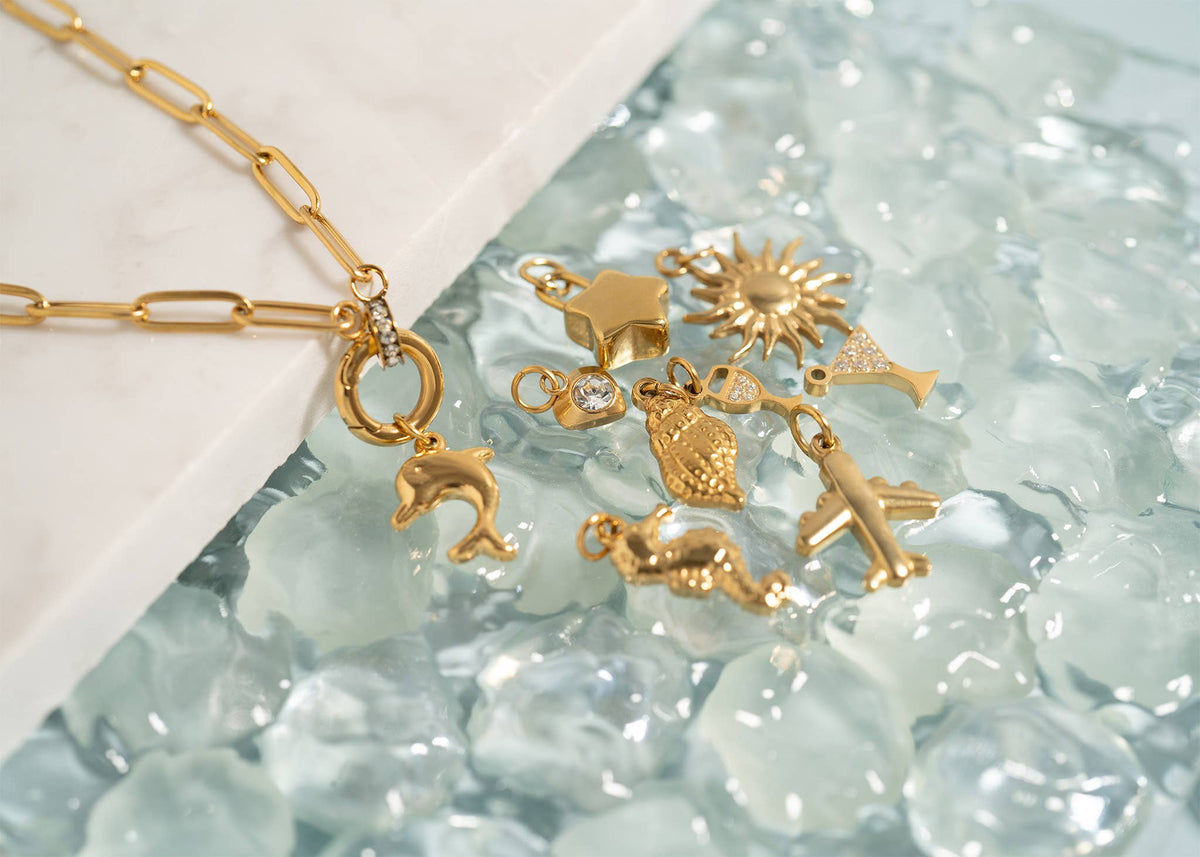 18K Gold PVD Stainless Steel Heart With Cubic Zirconia Charm: Gold