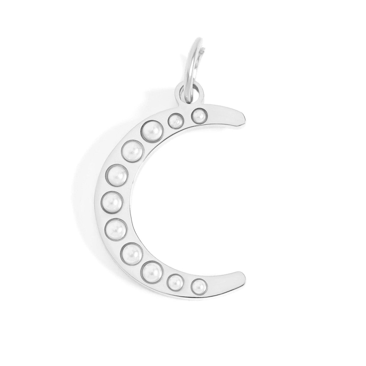 18K Gold PVD Stainless Steel Pearl Beaded Moon Charm: Stainless / 15mm
