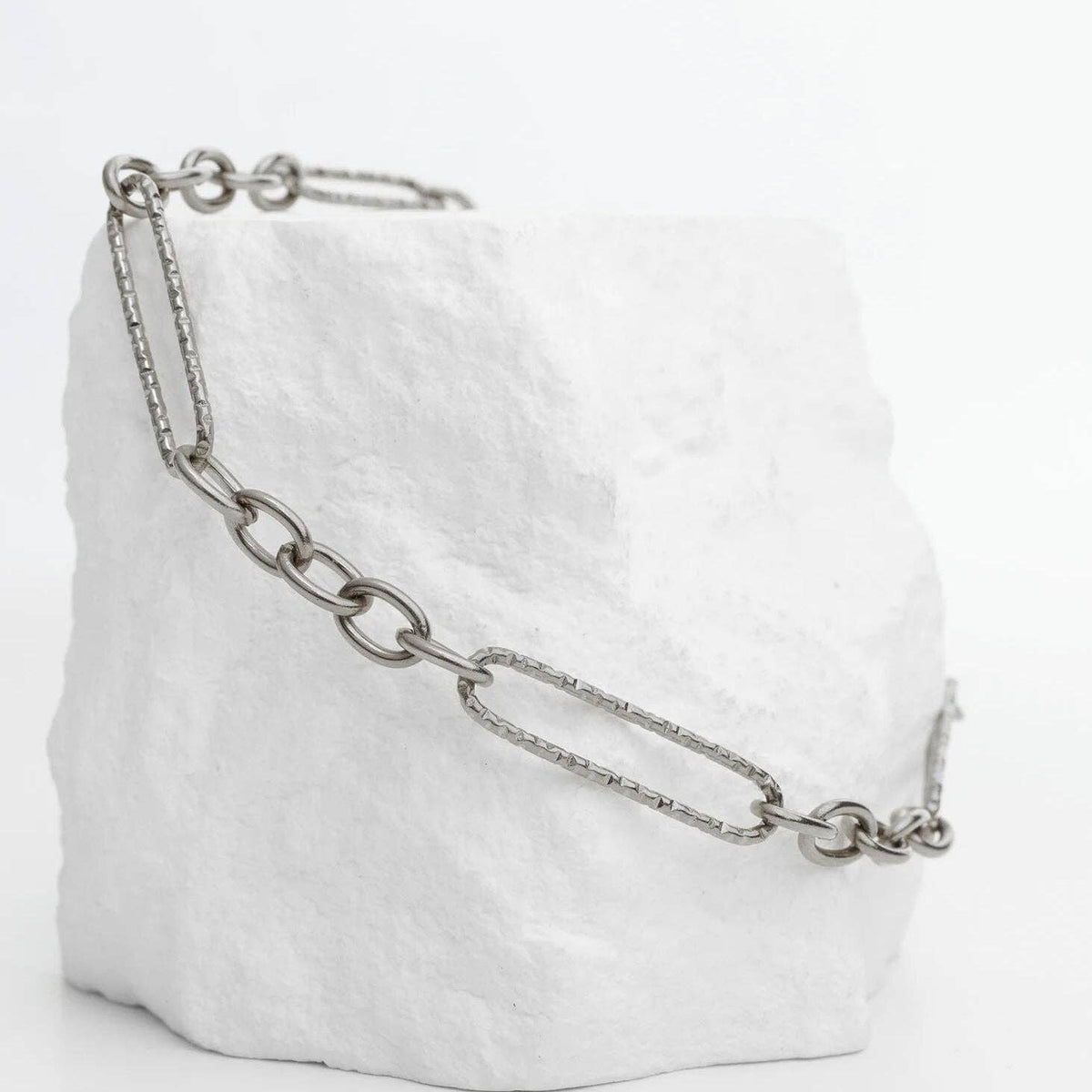 Gold Stainless Steel Long Paperclip Textured Chain Bracelet: Stainless