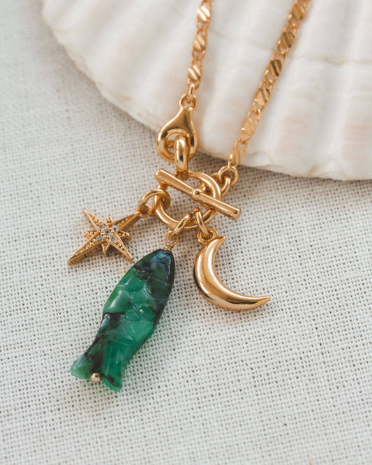 Pesca de La Luna Gemstone Toggle Front Necklace - Emerald