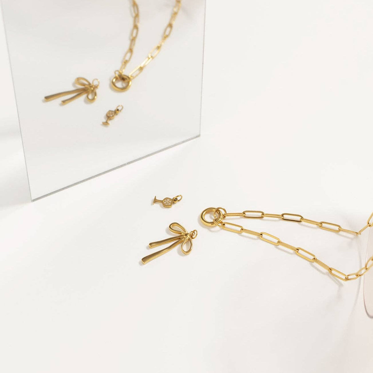 18K Gold PVD Stainless Steel Long Bow Charm: Stainless