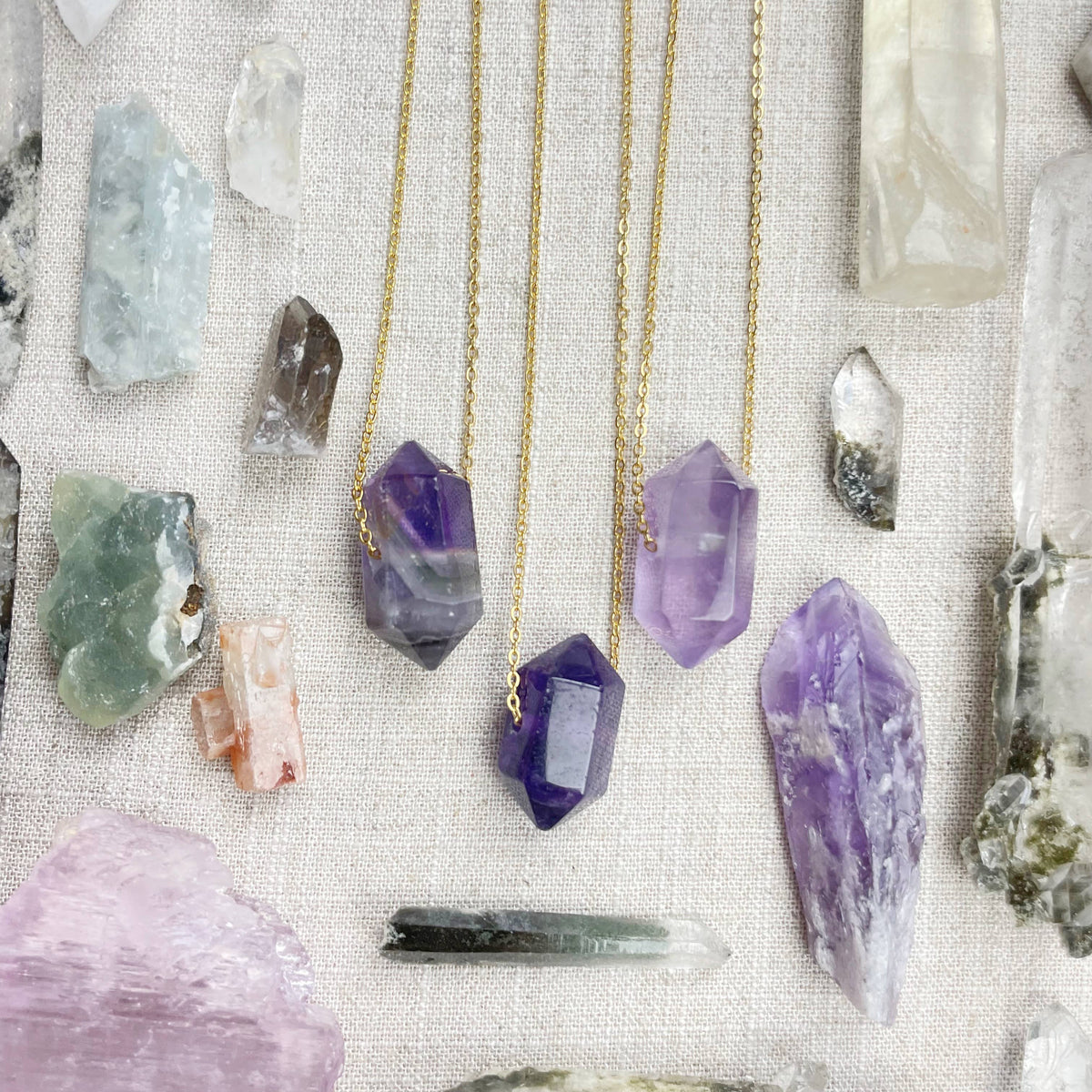 Amethyst Gemstone Double Terminated Point Necklace