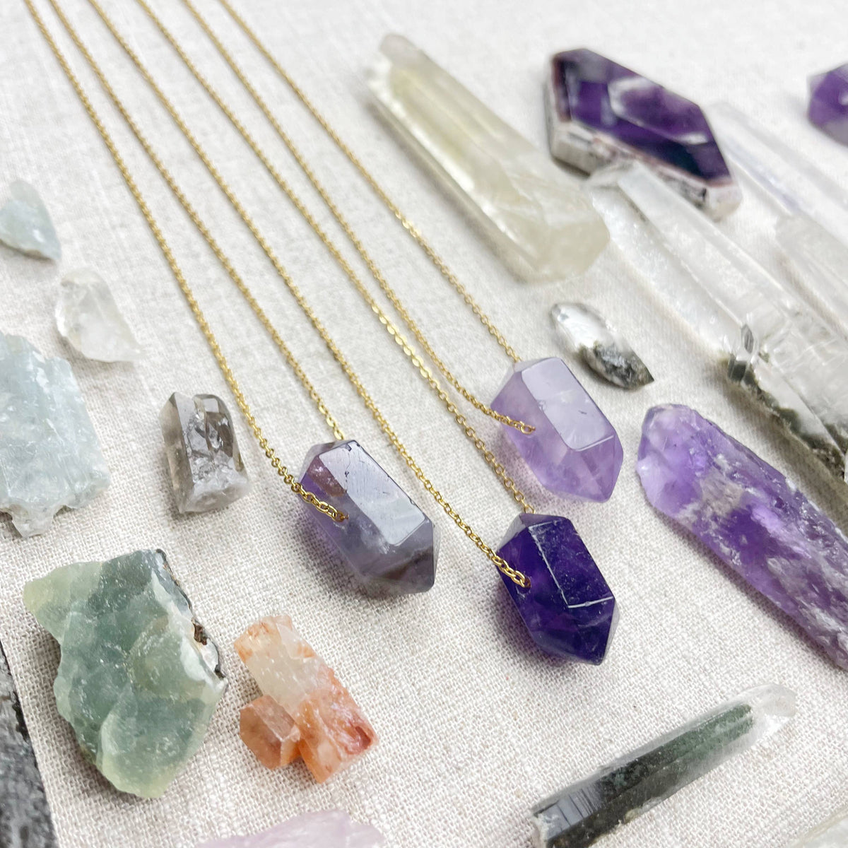 Amethyst Gemstone Double Terminated Point Necklace