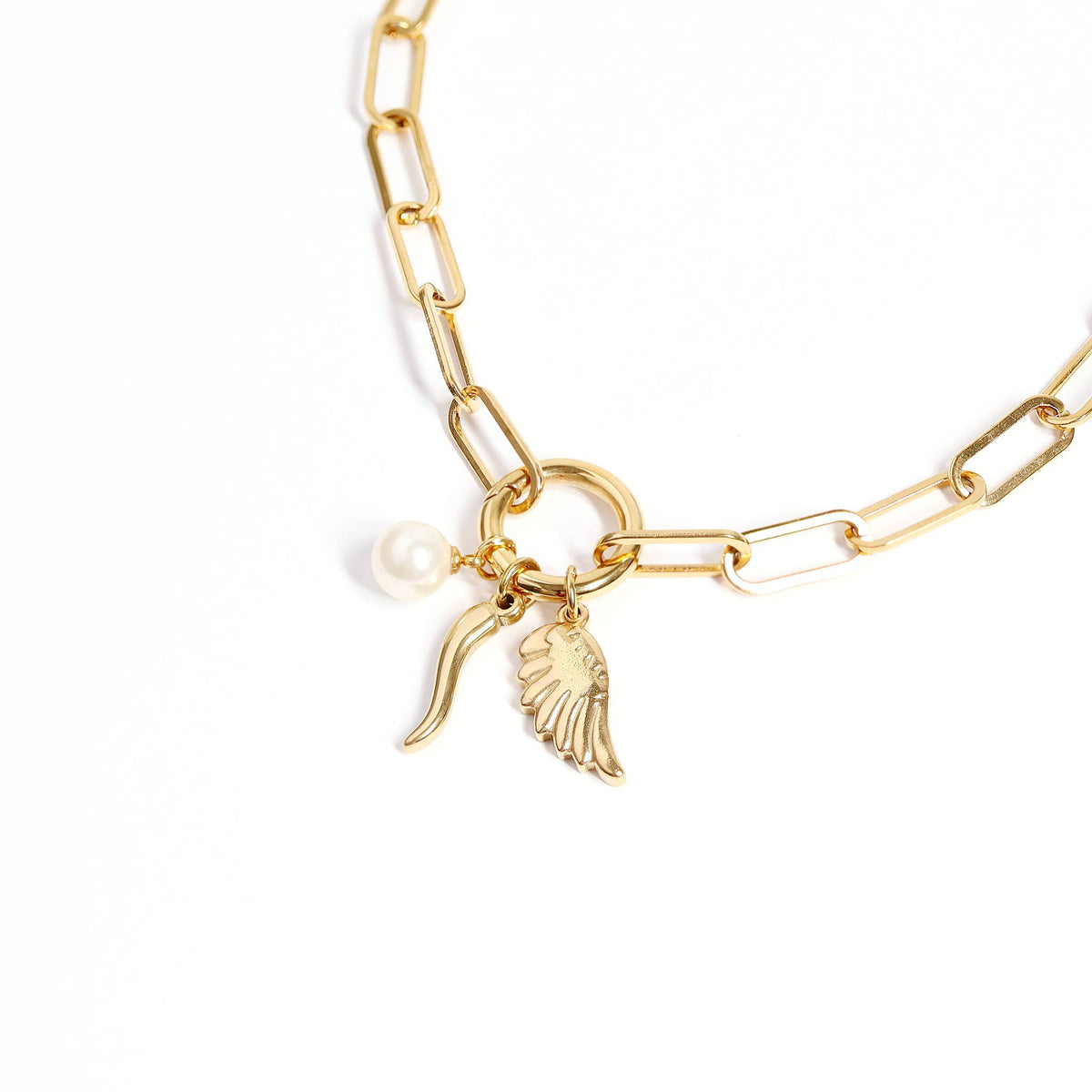 18K Gold PVD Stainless Steel Small Angel Wing Charm: Gold