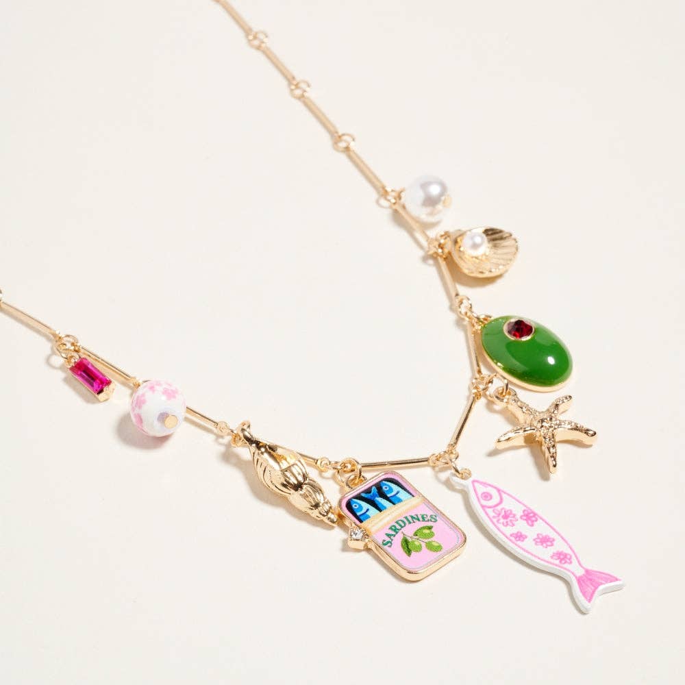 18 In Sealife Coastal Mediterranean Charm Necklace: Gold/Pink