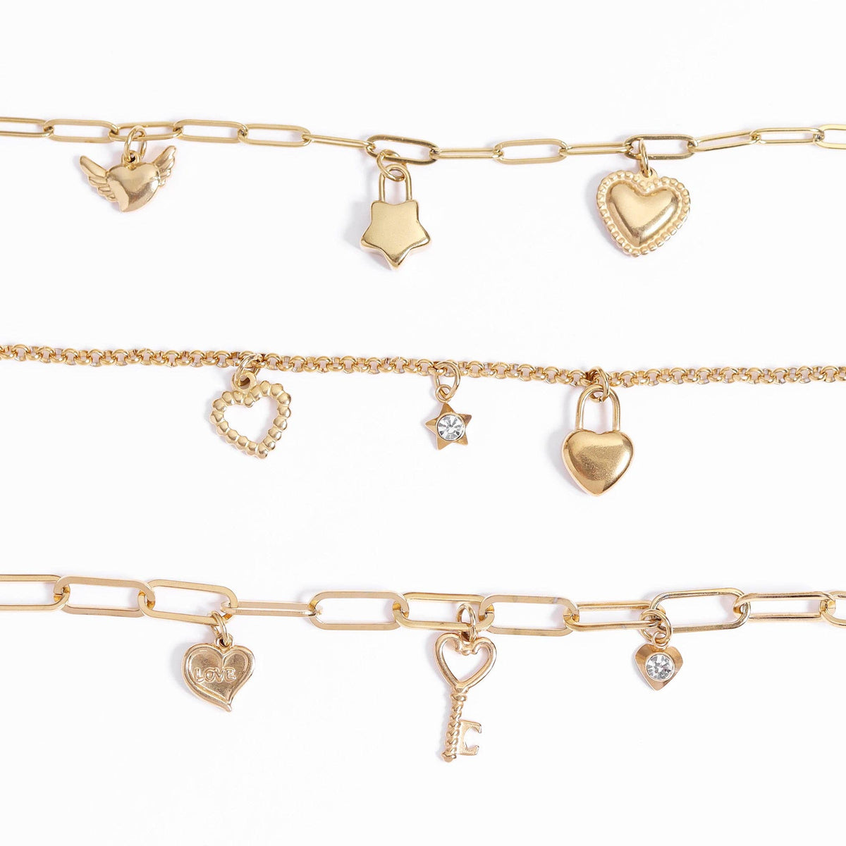 18K Gold PVD Stainless Steel Heart With Cubic Zirconia Charm: Stainless