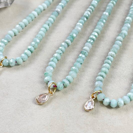 Mica// Green Iridescent Crystal Beaded Delicate Necklace