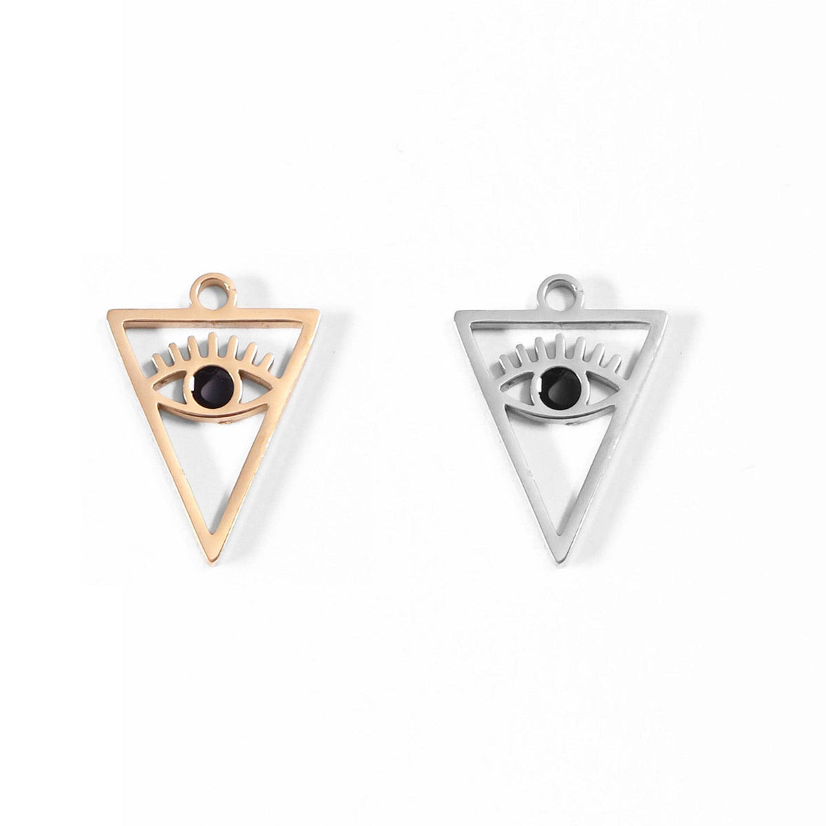 18K Gold Stainless Steel Triangle Evil Eye Charm: Gold