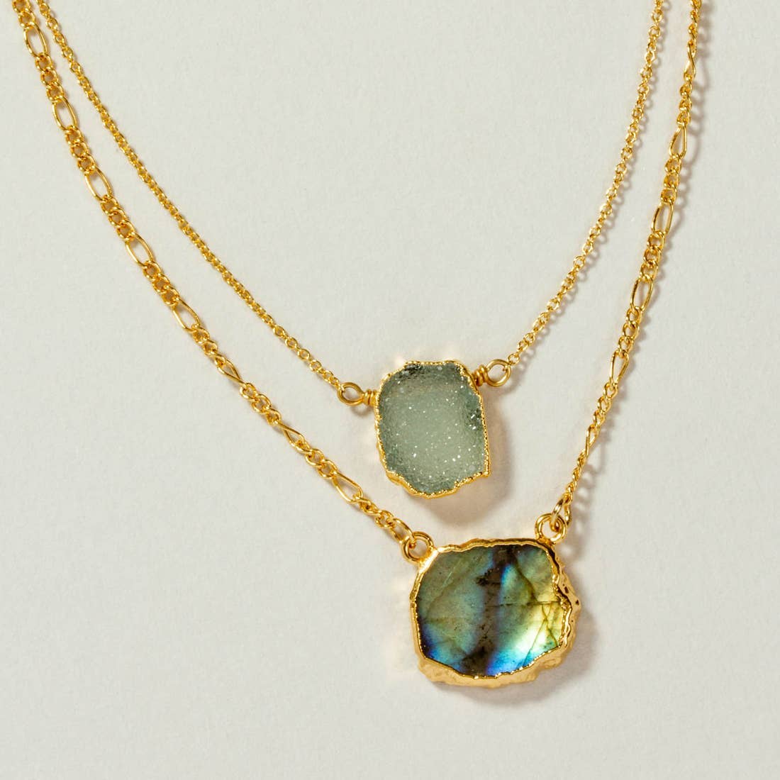 Power of Two Necklace - Druzy Quartz & Labradorite