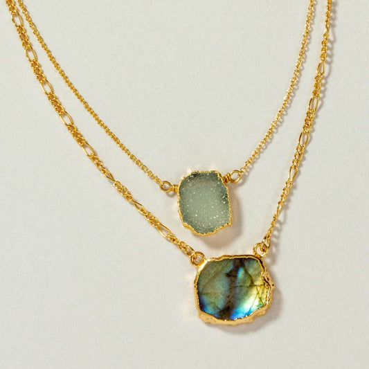 Power of Two Necklace - Druzy Quartz & Labradorite