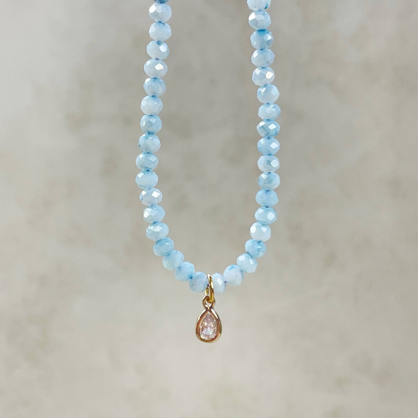 Mica// Blue Iridescent Crystal Beaded Delicate Necklace