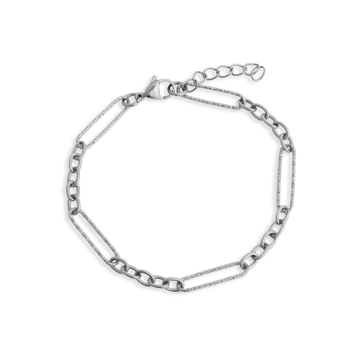 Gold Stainless Steel Long Paperclip Textured Chain Bracelet: Stainless
