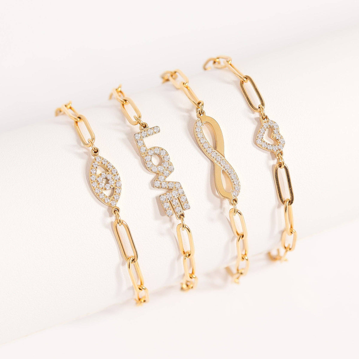 18K Gold PVD Stainless Steel Stone "Evil Eye" Paperclip Chain Bracelet: Stainless