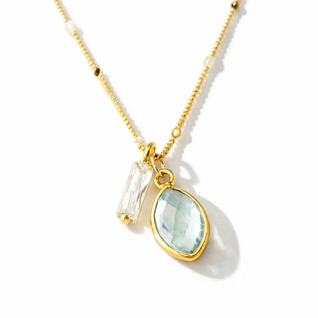 Aquamarine Quartz CZ Baguette Necklace