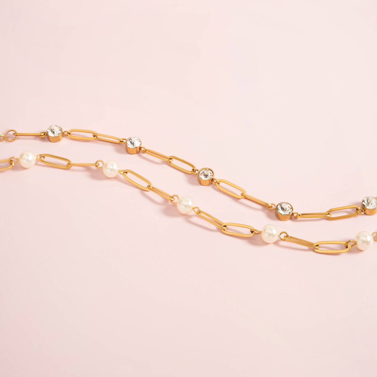 18K Gold PVD Station Stone Stone Paperclip Chain Bracelet: Stainless