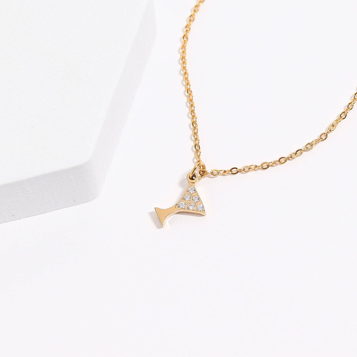 18K Gold PVD Stainless Steel CZ Martini Glass Charm: Gold