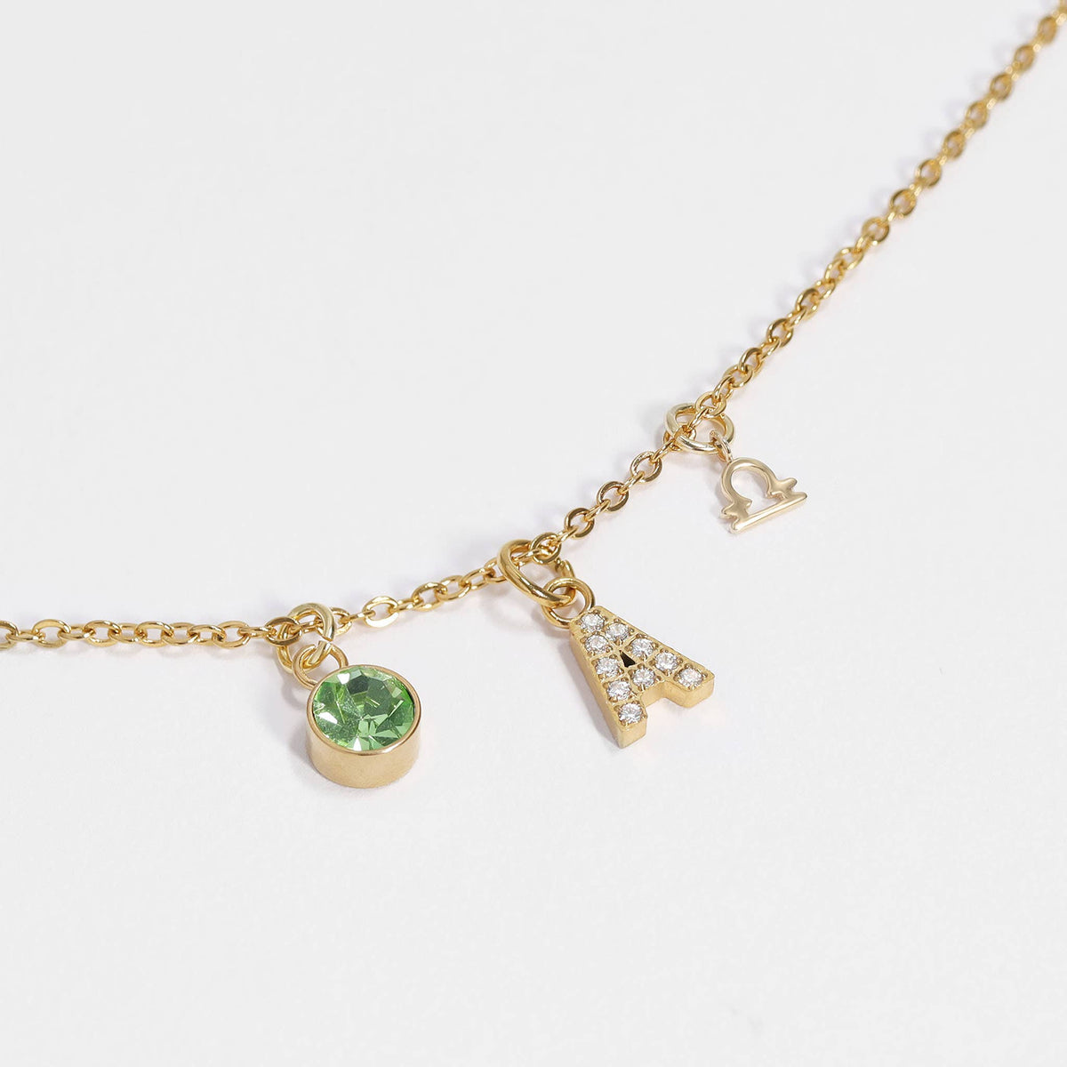Gold Pavé Set CZ Initial Letter Charms: A