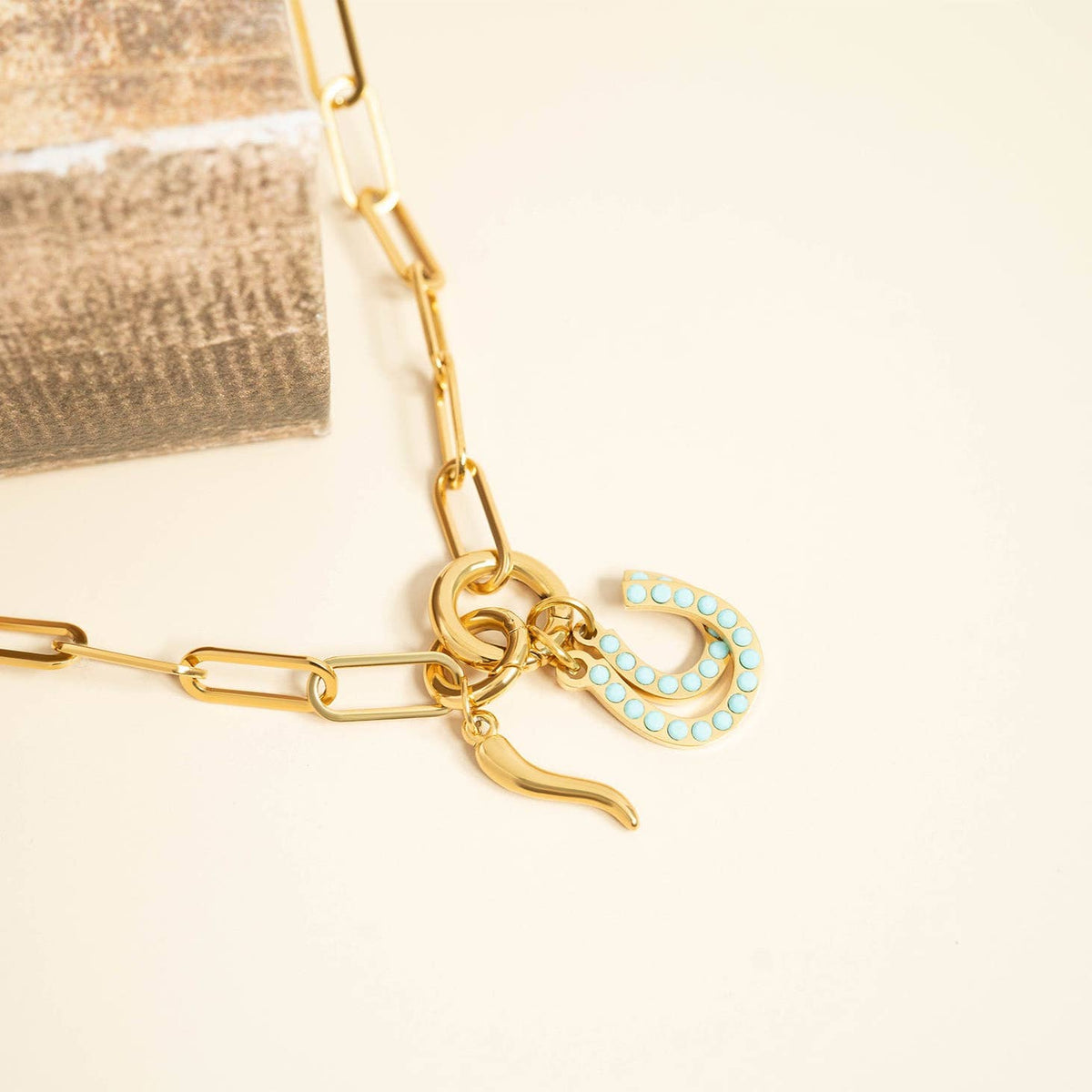 18K Gold PVD Stainless Steel Italian Horn Charm: Gold