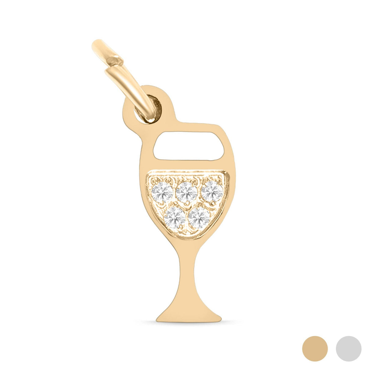 18K Gold PVD Stainless Steel CZ Wine Glass Charm: Gold