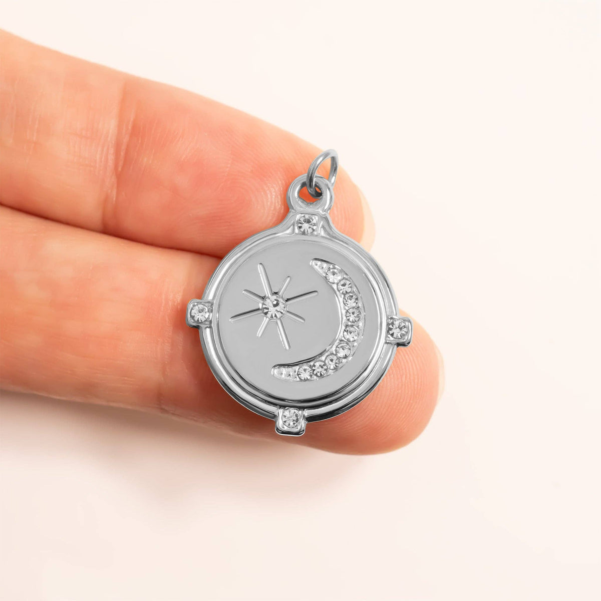 18K Gold PVD Stainless Steel Stone Moon And Star Pendant: Stainless