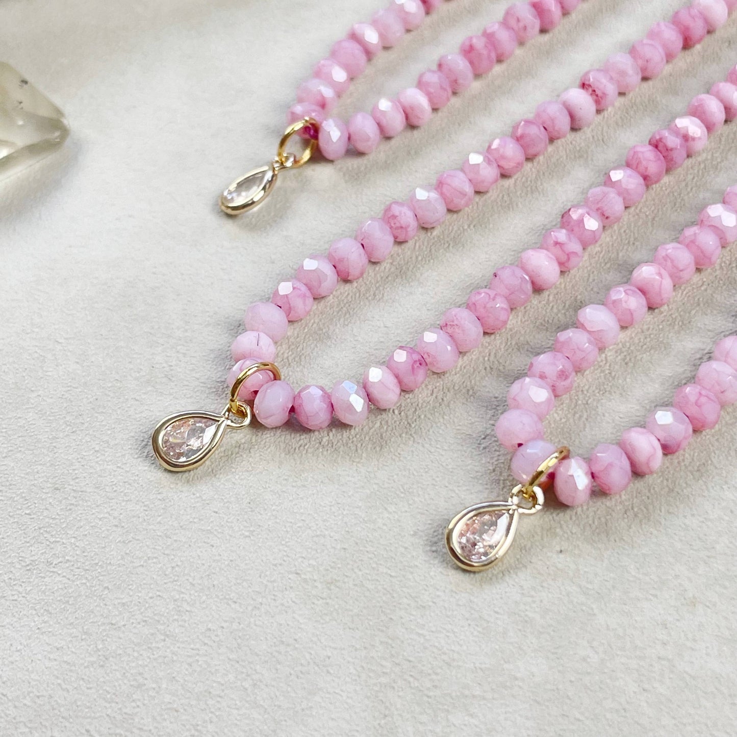 Mica// Red Iridescent Crystal Beaded Delicate Necklace