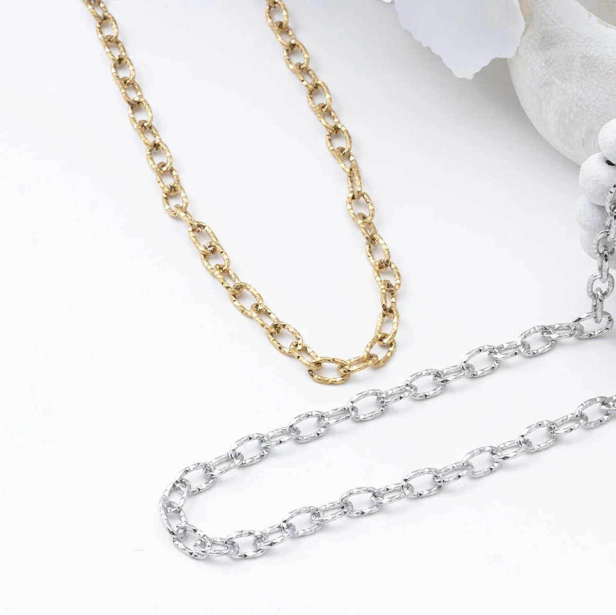 18K Gold PVD Stainless Steel Cable Link Chain Necklace: Stainless / 16"+2"