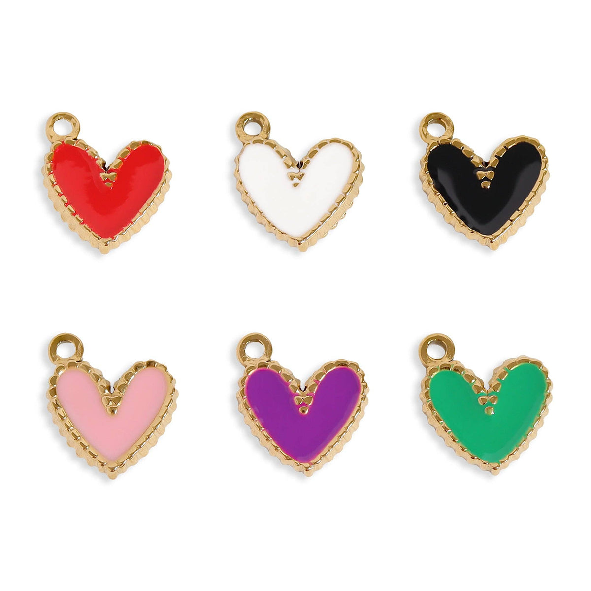 18K Gold PVD Stainless Steel Epoxy Heart Charm: Pink