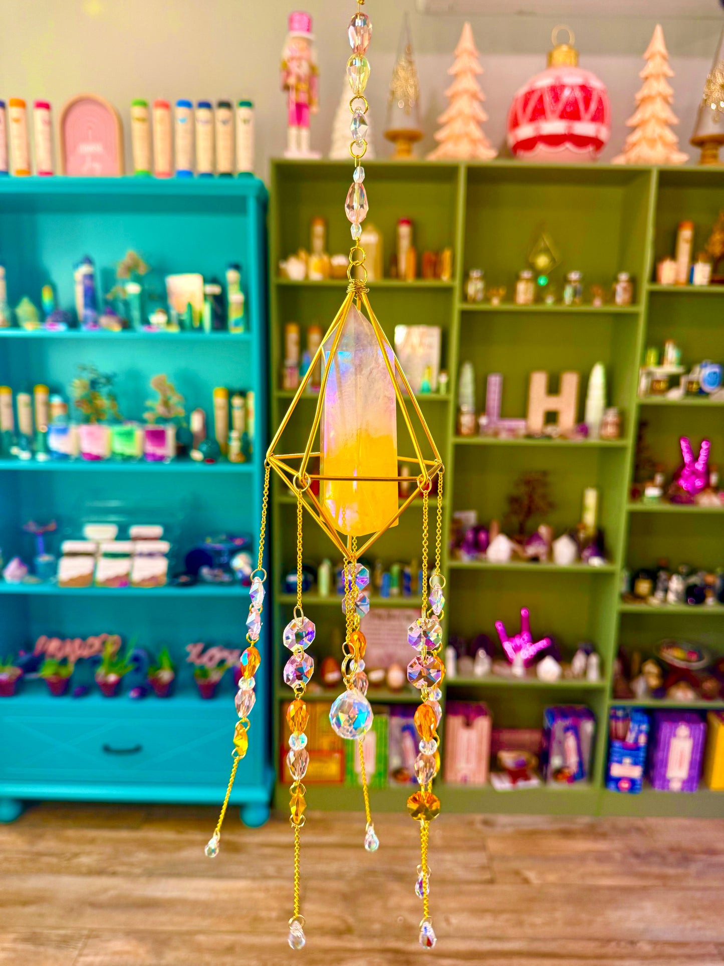 Pink Aura Quartz Suncatcher