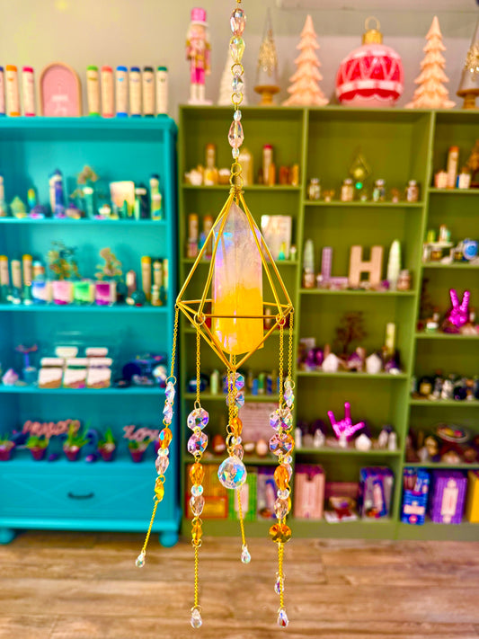 Pink Aura Quartz Suncatcher